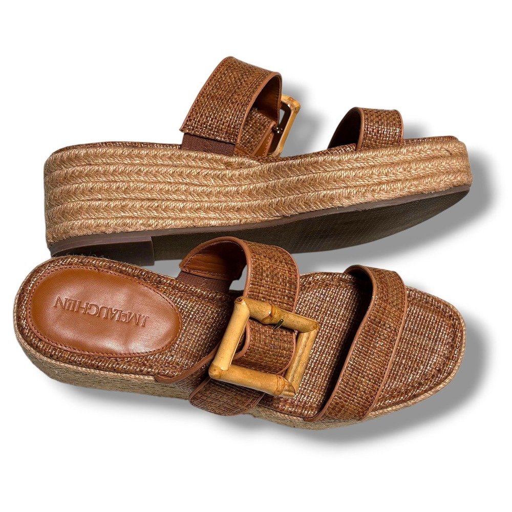 J.McLaughlin Brown Woven Espadrille Platform Sandals Bamboo Buckle Womens 9 - Picture 6 of 11